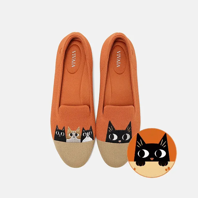 VIVAIA Round-Toe Embroidered Loafers (Audrey)|APRICOT NUDE - RURAL CAT|US 10