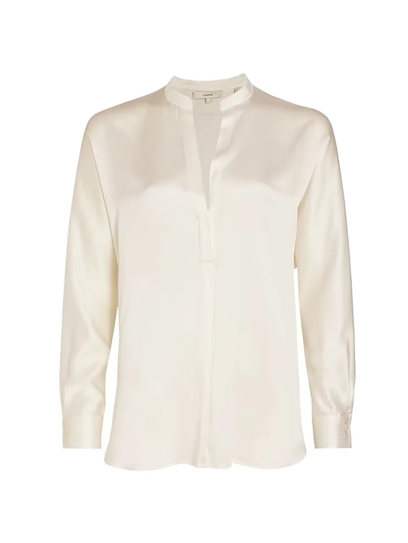 Vince Women's Silk Long-Sleeve Blouse - Optic White - Size XXS