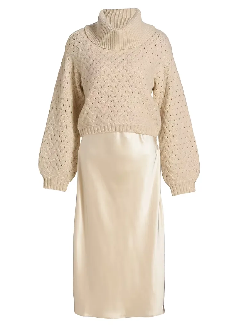 dh New York Women's Ani Sweater & Slip Dress Set - Parchment Combo - Size Large
