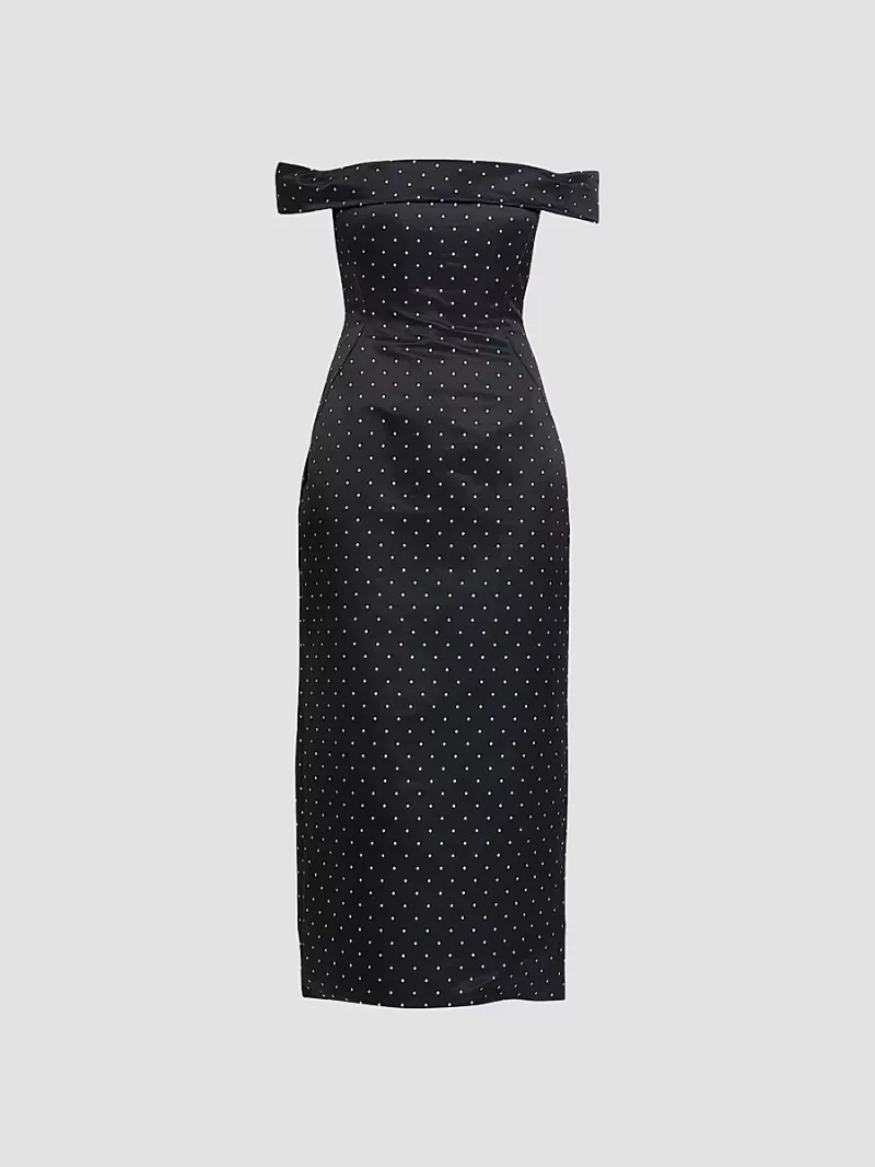 Women's Polka Dot Jacquard Off-The-Shoulder Column Cocktail Dress - Black - Size 6