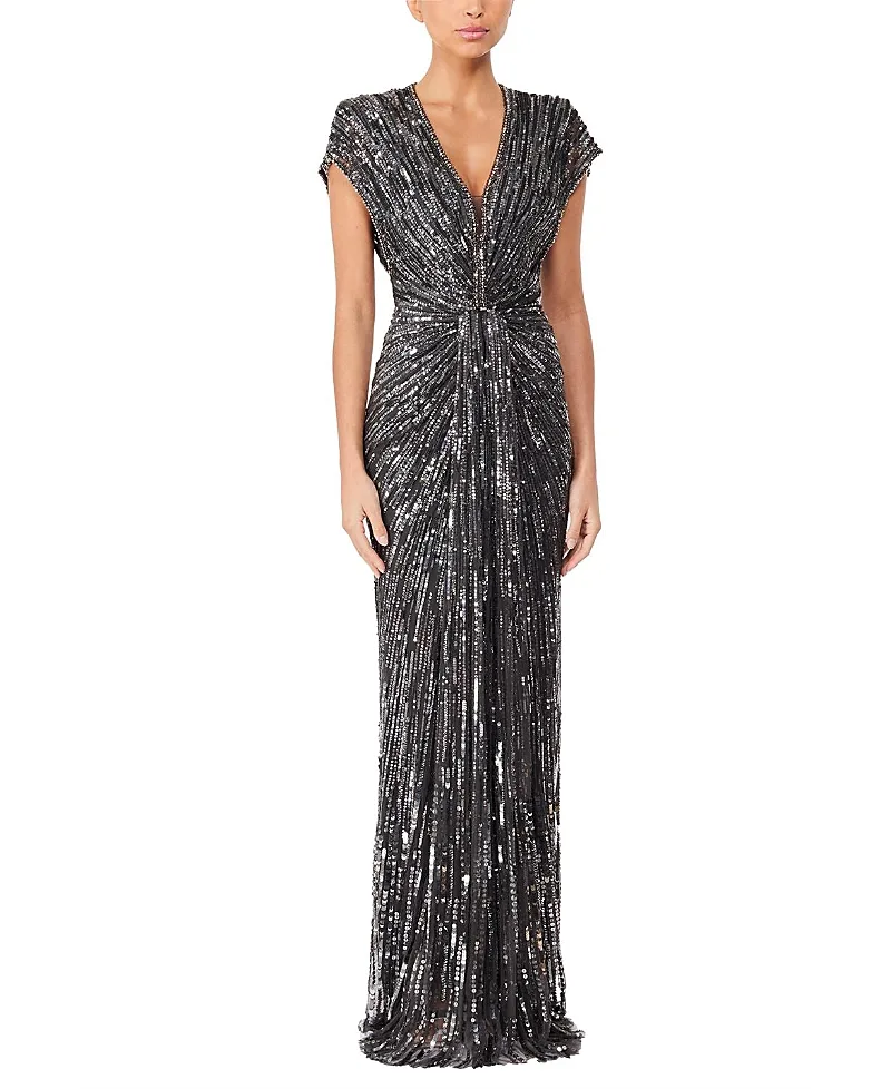 Jenny Packham Zola Sequin-Embellished V-neck Maxi Dress