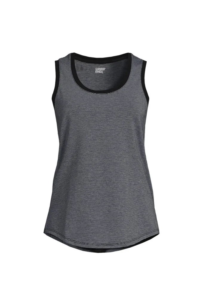 Women's Petite Sleeveless Power Performance Scoop Neck Curved Hem Tunic Tank - Lands' End - Black - M