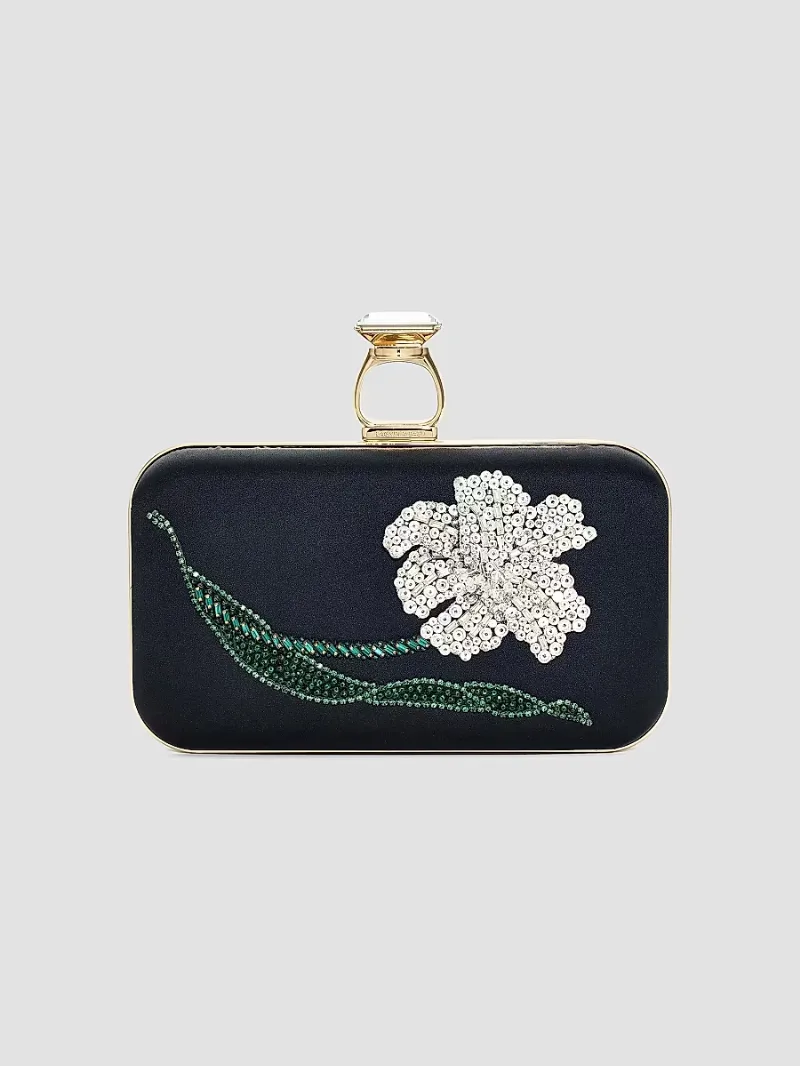 Women's Embroidered On The Rocks Evening Bag - Black