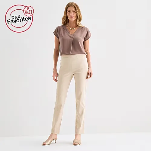 Liz Claiborne Lisa Womens Straight Pull-On Pant, 10 Petite Short, Beige