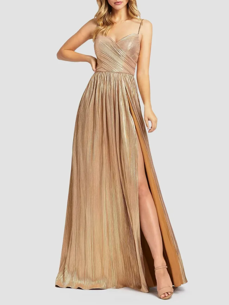 Mac Duggal Women's Metallic Ruched A-Line Gown - Gold - Size 0
