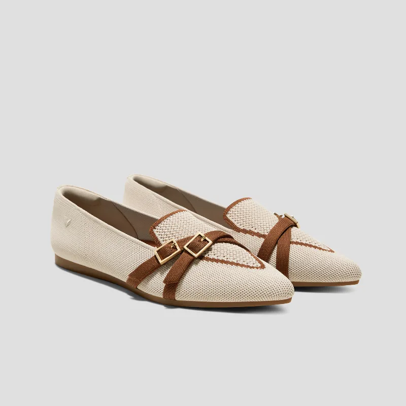 VIVAIA Pointed-Toe Aria Crisscross Loafers (Marvis)|CREAM IVORY&DK CARAMEL|5.5-6