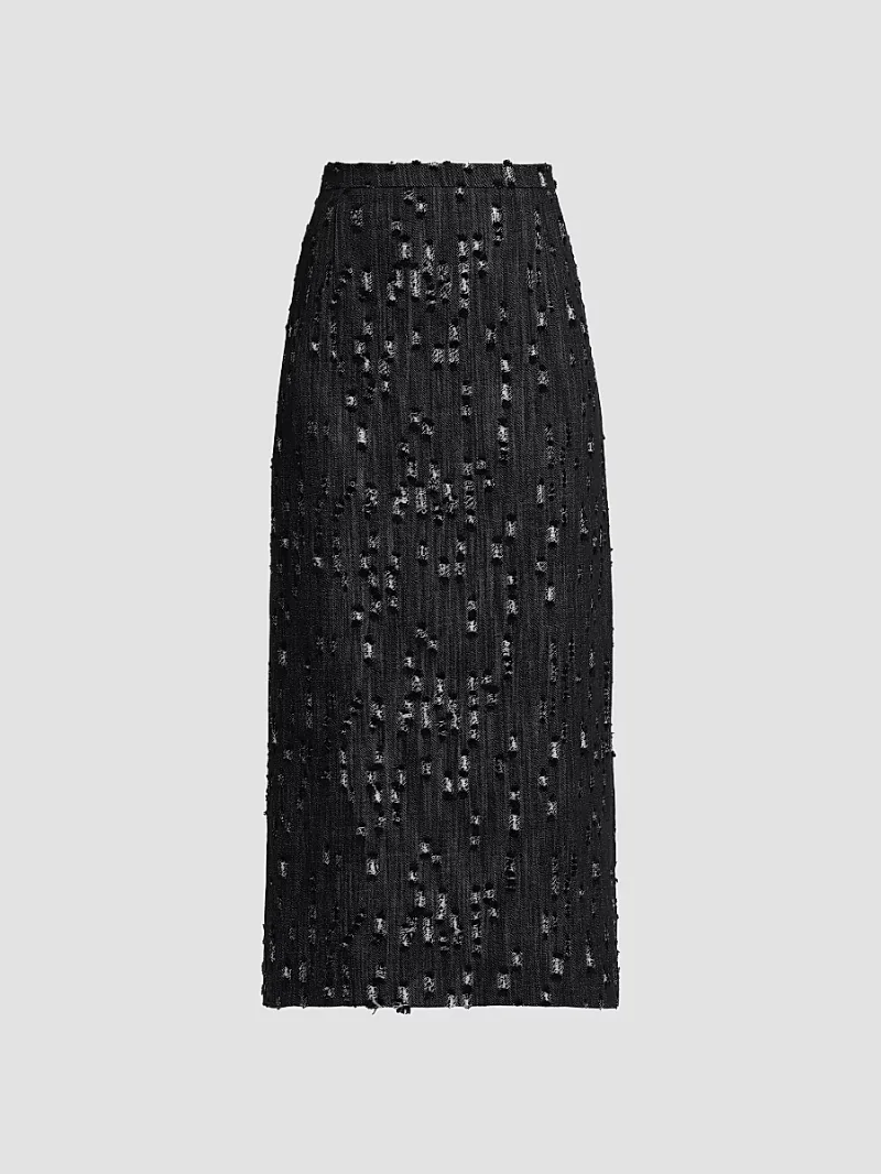 Women's Frayed Denim Pencil Midi-Skirt - Black - Size 10