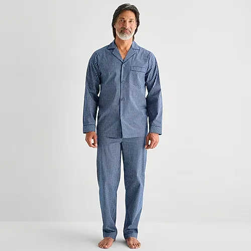 Stafford Mens Long Sleeve 2-pc. Pajama Set, Medium, Blue
