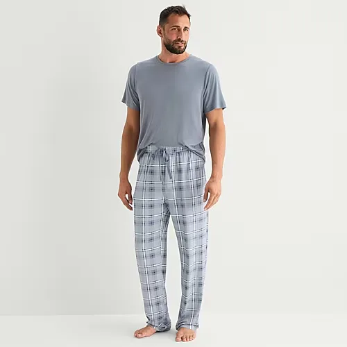 RESTWELL Mens Crew Neck Short Sleeve 2-pc. Pajama Set, Small, Gray
