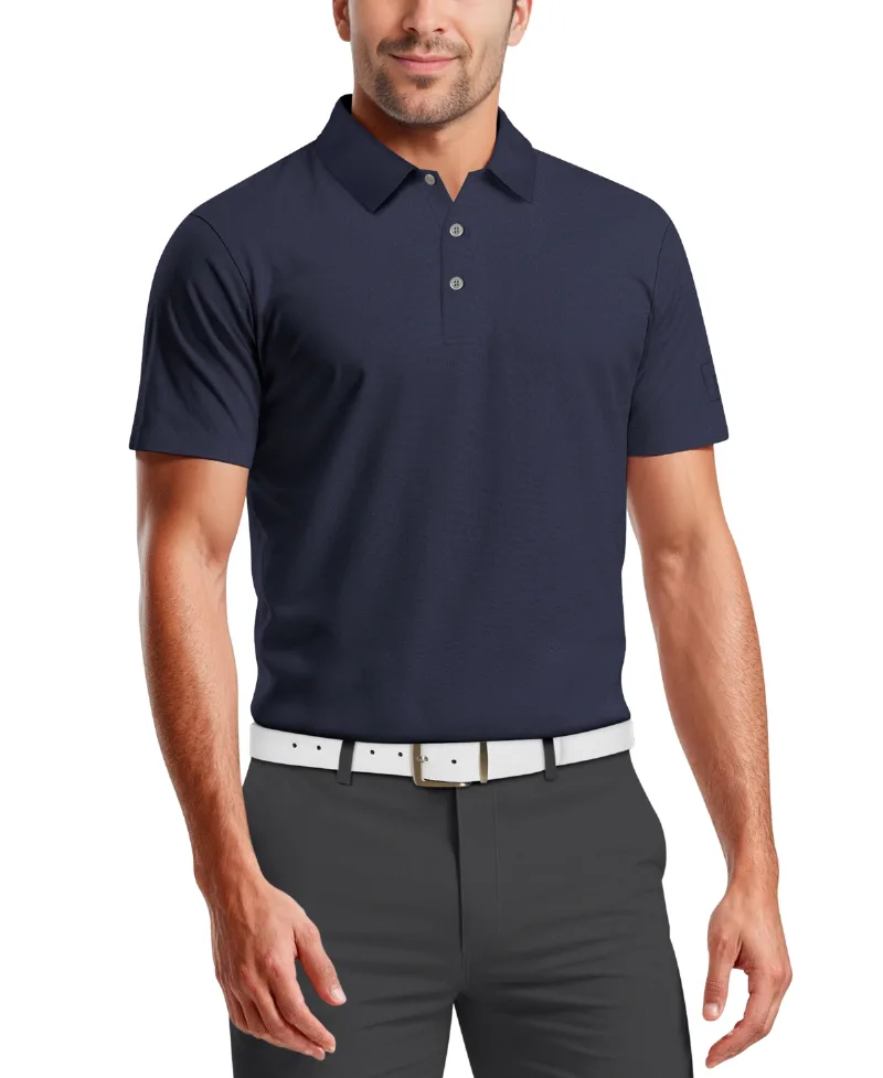 Pga Tour Men's Airflux Solid Mesh Short Sleeve Golf Polo Shirt - True Navy