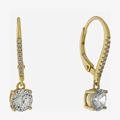 Silver Treasures Womens Cubic Zirconia 14K Gold Over Silver Drop Earrings, One Size