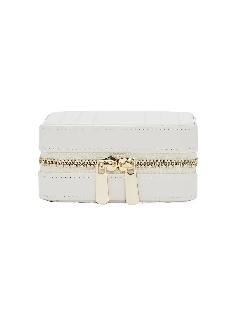 Wolf Maria Square Quilted Leather Zip Jewelry Case - White