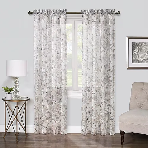Regal Home Floral Printed Voile Rod Pocket Sheer Single Curtain Panel, One Size, Beige