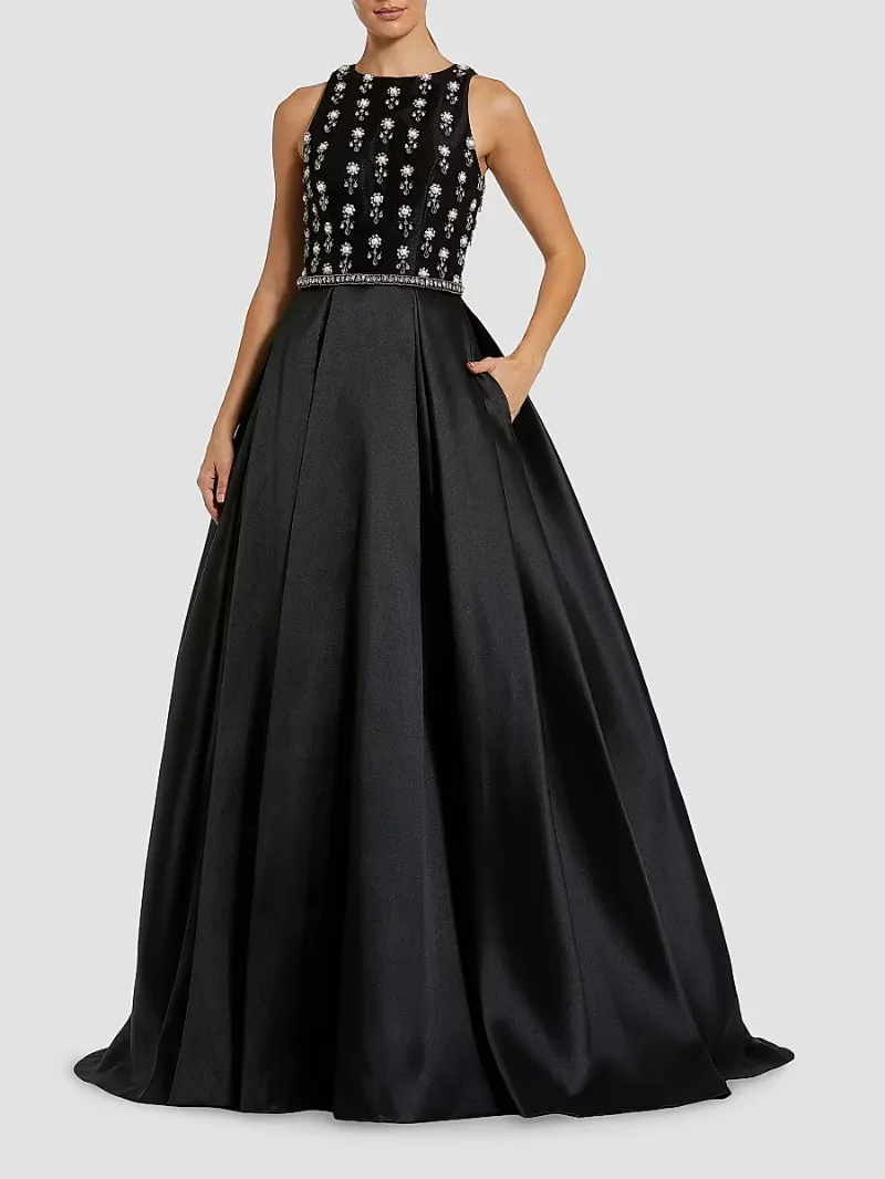 Mac Duggal Women's Floral Beaded Satin Ballgown - Black - Size 10