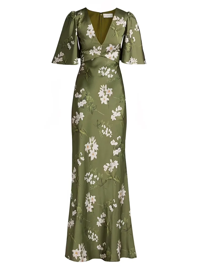 SACHIN BABI Women's Mae Floral Satin Gown - Moss Formosa - Size 0