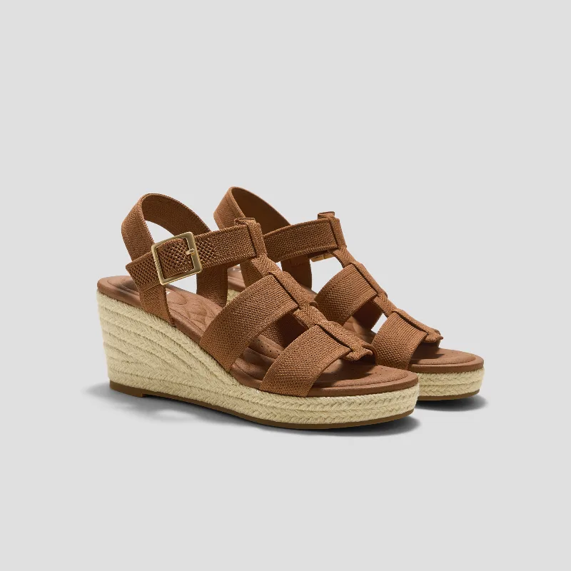 VIVAIA Round-Toe Slingback Wedge Sandals (Skyler)|DARK CARAMEL|US 10.5