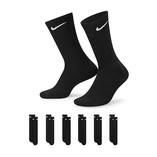 Nike Everyday Cushioned Unisex Adult 6 Pair Crew Socks, Medium, Black
