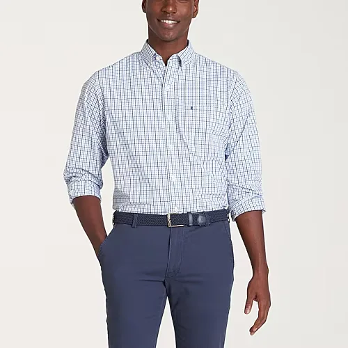IZOD Performance Comfort Mens Long Sleeve Classic Fit Stretch Fabric Wrinkle Free Button-Down Shirt, Small, Blue