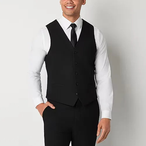 J. Ferrar Mens Stretch Fabric Slim Fit Suit Vest, Large, Black