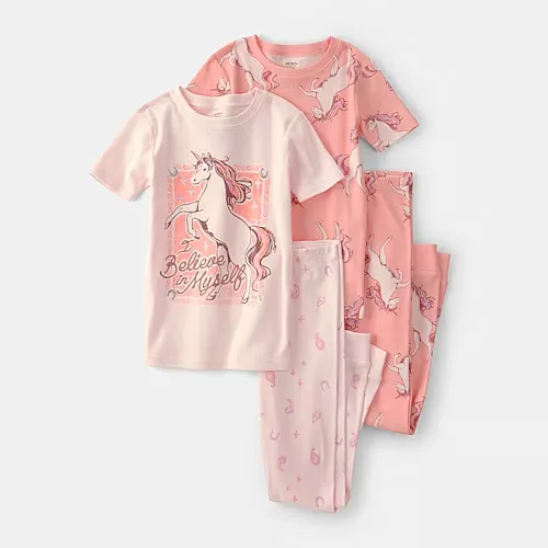 Carter's Little & Big Kid Girls Crew Neck Short Sleeve 4-pc. Pajama Set, 14, Pink