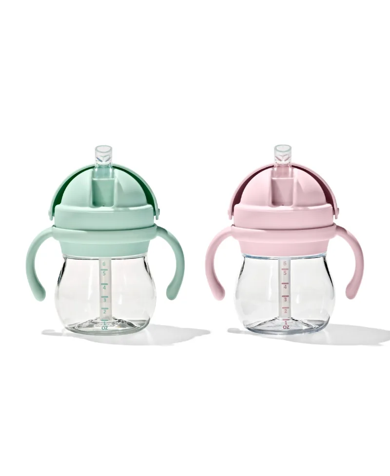 Oxo Tot Transitions 6 Oz Straw Cup with Handles - 2 Pack - Opal and Blossom