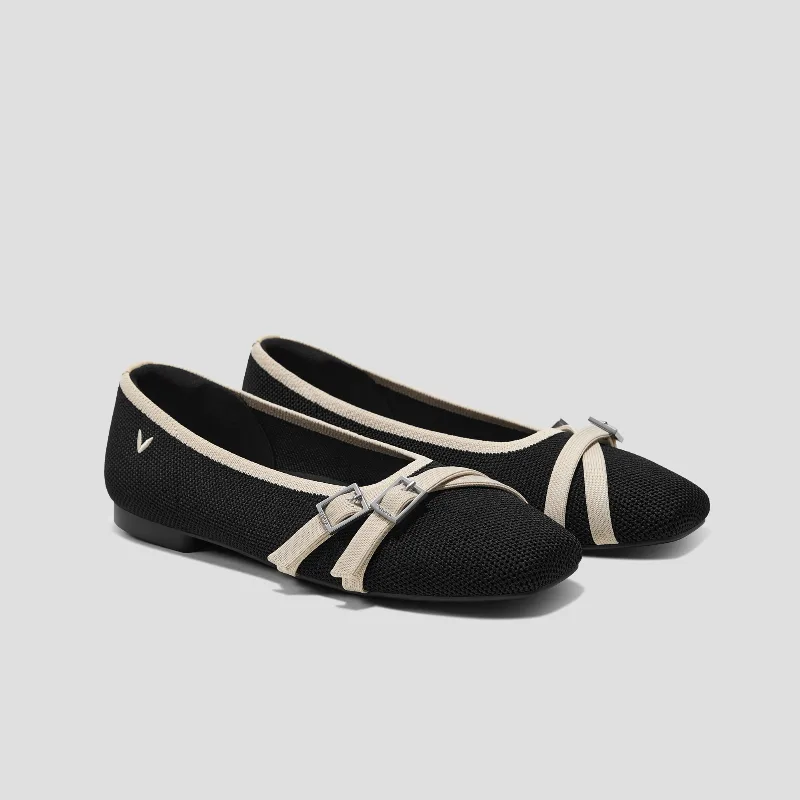 VIVAIA Square-Toe Margot Crisscross Flats (Marah)|BLACK & IVORY|7-7.5
