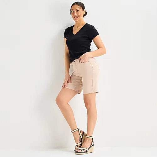 Liz Claiborne Lana Womens 8" High Rise Denim Short, 14, Beige