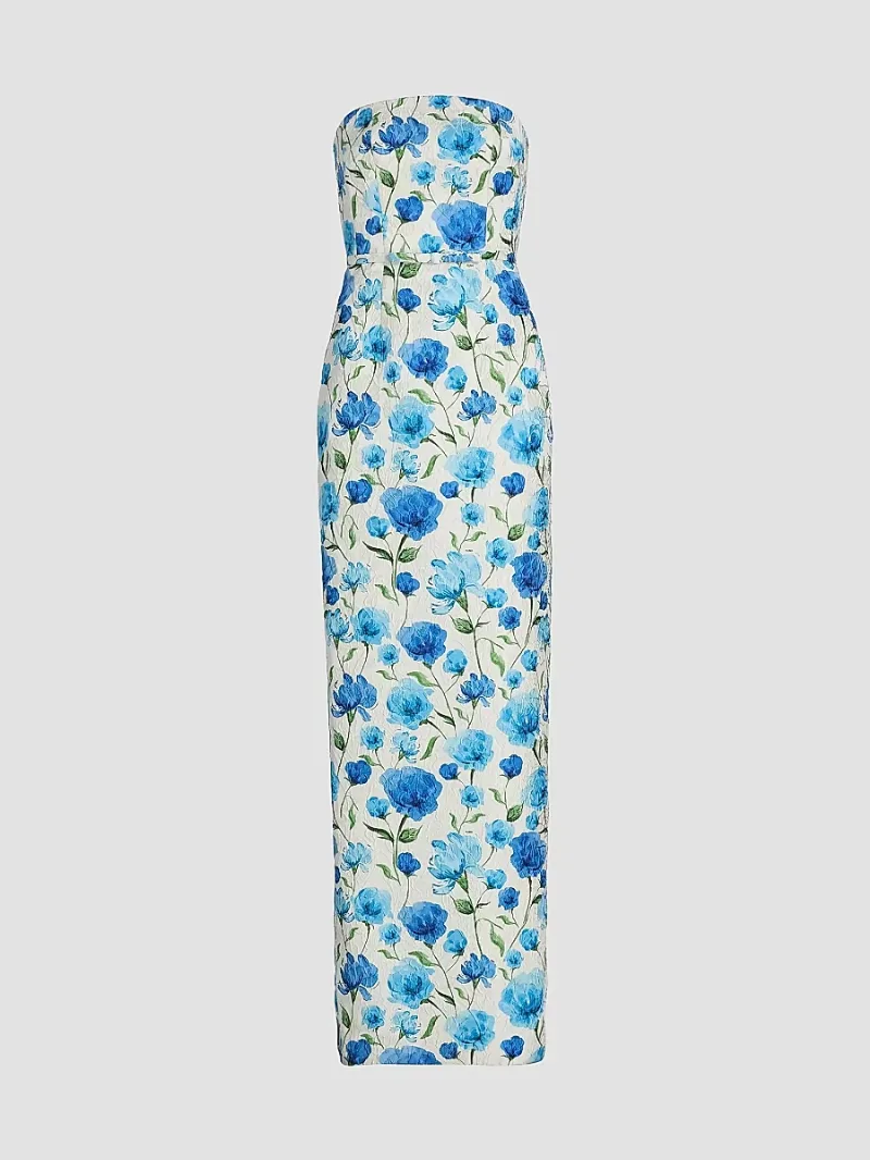 SACHIN BABI Women's Sophia Floral Cloqué Column Gown - Sapphire Poppies - Size 4