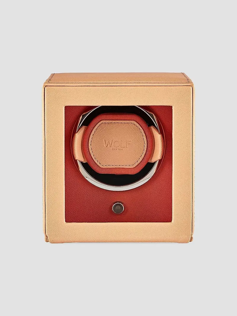 Wolf Designs Cub Single Covered Watch Winder - Seltzer Peach Orange