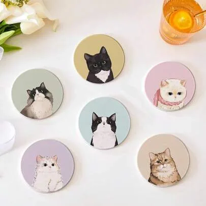 1pc Cute Cat Silicone Coaster, Absorbent Coaster, Heat-Resistant Toothbrush Holder, Quick-Drying Bathroom Placemat, Decorative Desktop Stand