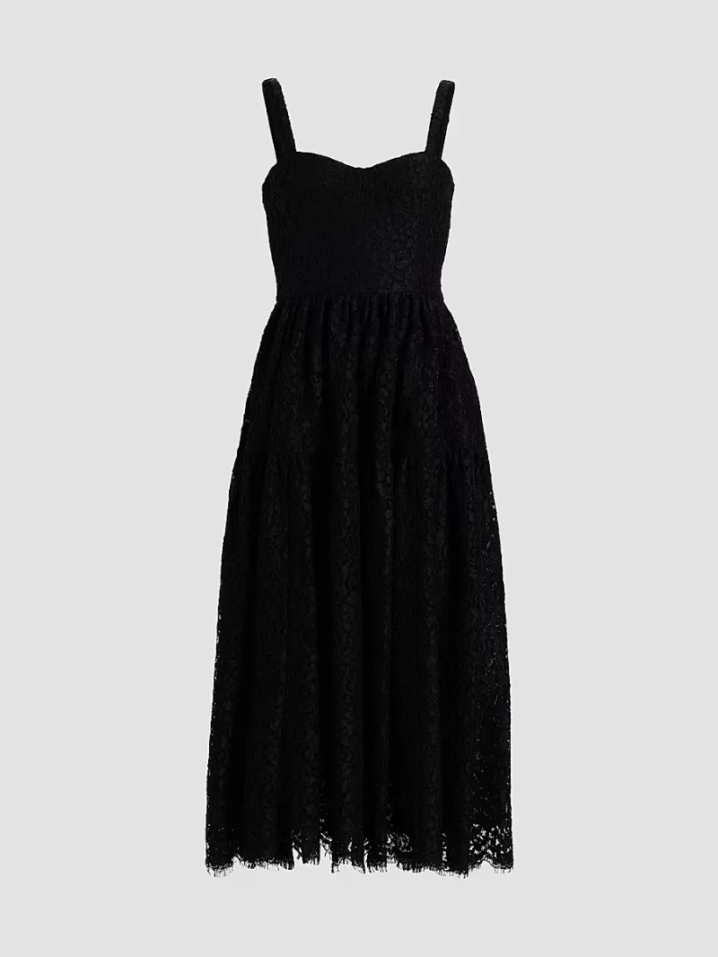Michael Kors Collection Women's Floral Lace Cotton-Blend A-Line Midi-Dress - Black - Size 8