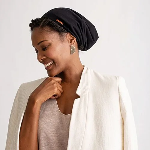 Grace Eleyae Black Adjustable Slap | Satin Lined Cap Sleep Cap, One Size