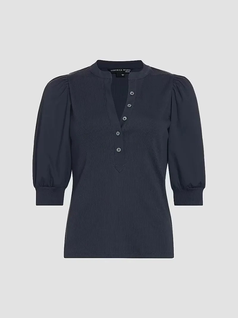 Veronica Beard Women's Coralee Puff-Sleeve Top - Navy - Size Large