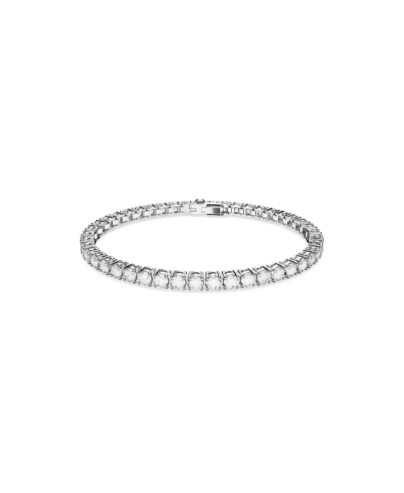 Swarovski Crystal Round Cut Matrix Tennis Bracelet - Silver