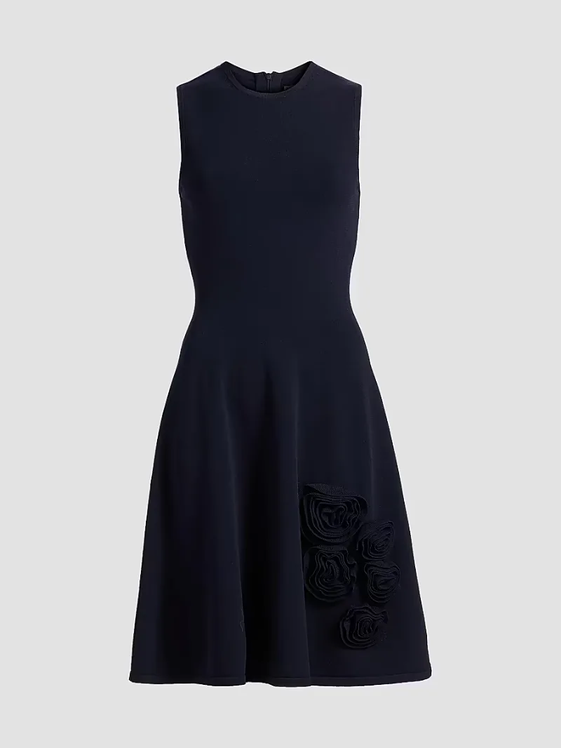 Women's Rose-Appliquéd Fit & Flare Minidress - Navy - Size XS