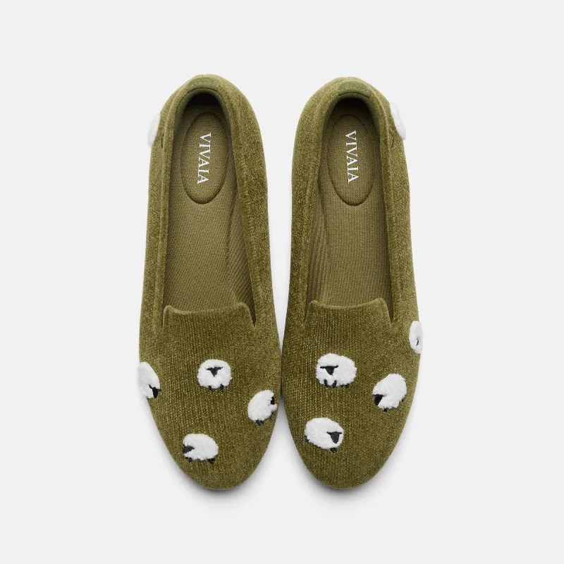 VIVAIA Round-Toe Embroidered Loafers (Audrey)|OLIVE DRAB - BLACKNOSE SHEEP|US 5
