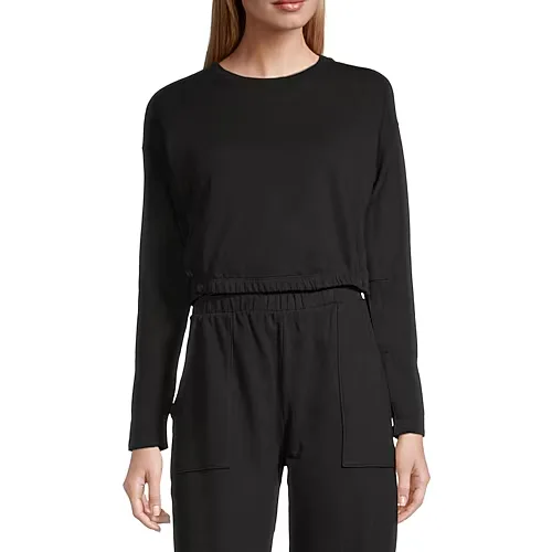 Slick Chicks Womens Adaptive Long Sleeve Crew Neck Lounge Shirt, Large, Black