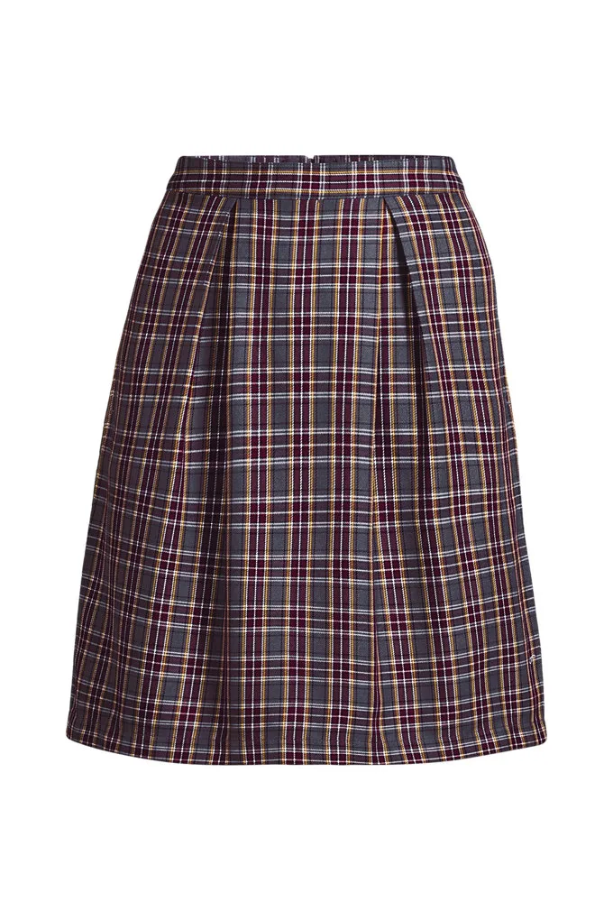 Women's Top of Knee Plaid Skort - Lands' End - Gray - 2