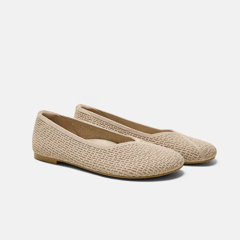 VIVAIA Wide Toe Knit Box Flats (Tia)|ALMOND|US 9
