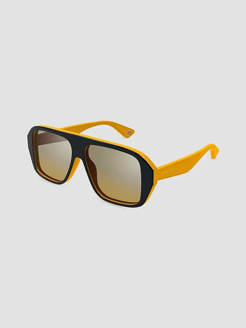 Gucci Men's Aspen 57MM Navigator Sunglasses - Yellow Grey Mirror