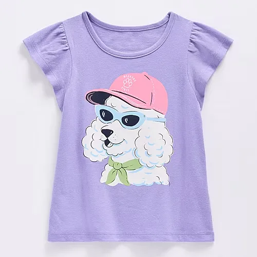Thereabouts Little & Big Kid Girls Crew Neck Short Sleeve Regular Fit Graphic T-Shirt, 10, Purple