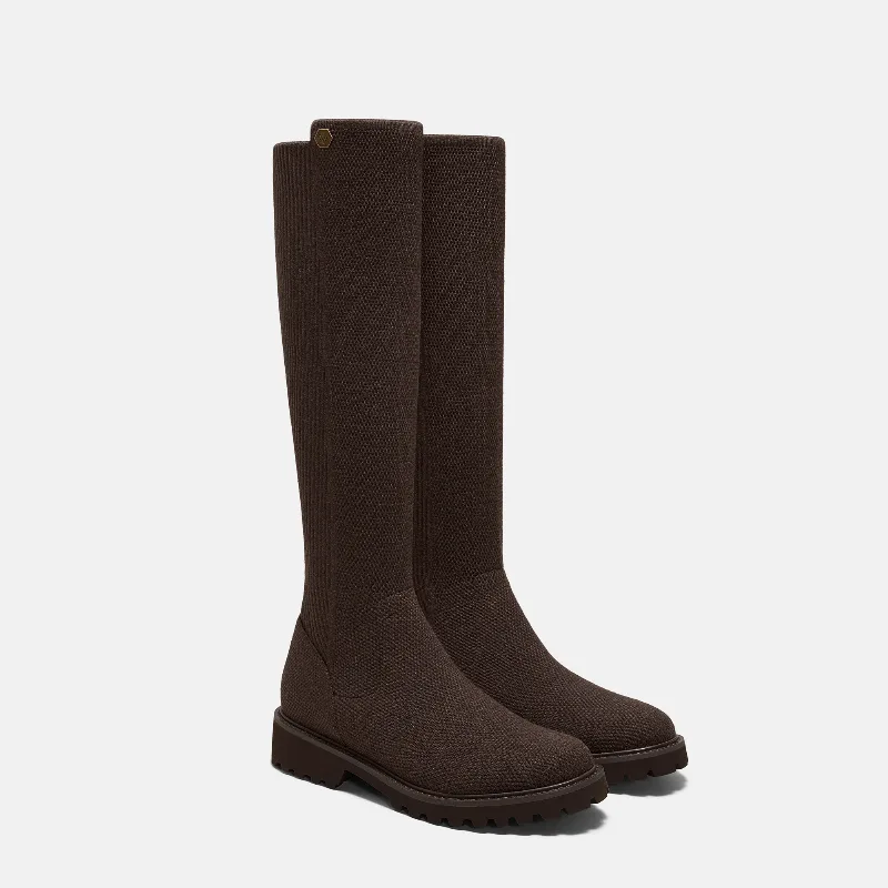 VIVAIA Round-Toe Stretchy Wool Knee-High Boots (Filipa)|DARK CHOCOLATE|US 9