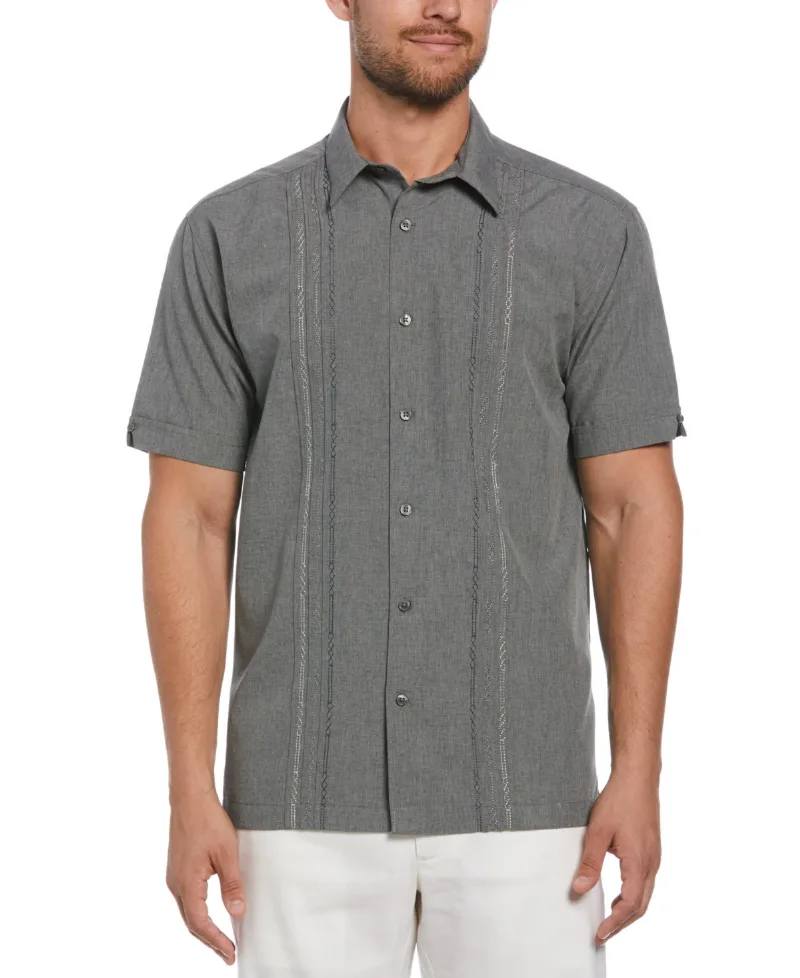 Cubavera Men's Geo Embroidered Panel Chambray Shirt - Steeple Grey