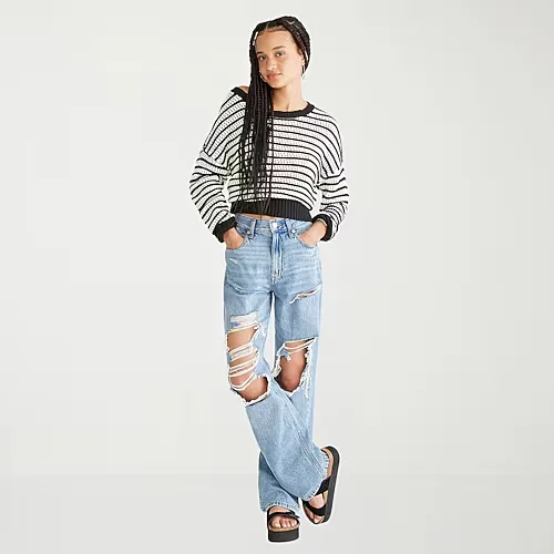 AEROPOSTALE Womens Juniors High Rise Baggy Fit Jean, 8, Blue