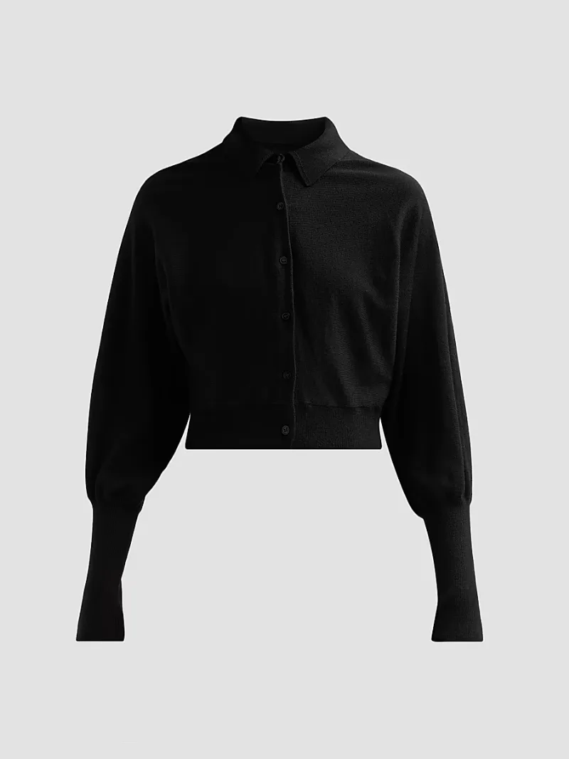 Lela Rose Women's Core Wool Crop Cardigan - Black - Size Large