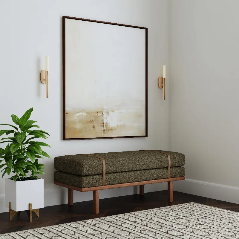Ashley Homepop Upholstered Bench with Wood Base, Brown