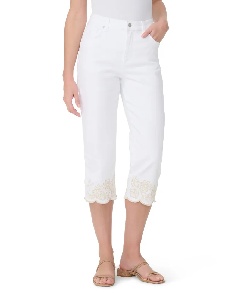 Gloria Vanderbilt Women's High-Rise Embroidered Capri Jeans - Vintage White