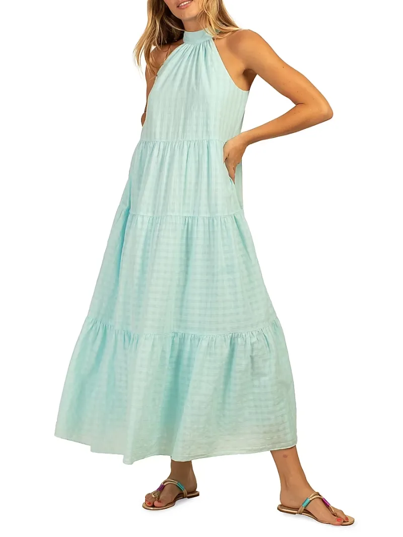 Trina Turk Women's Sunglasses Gingham Maxi Dress - Sky - Size Medium
