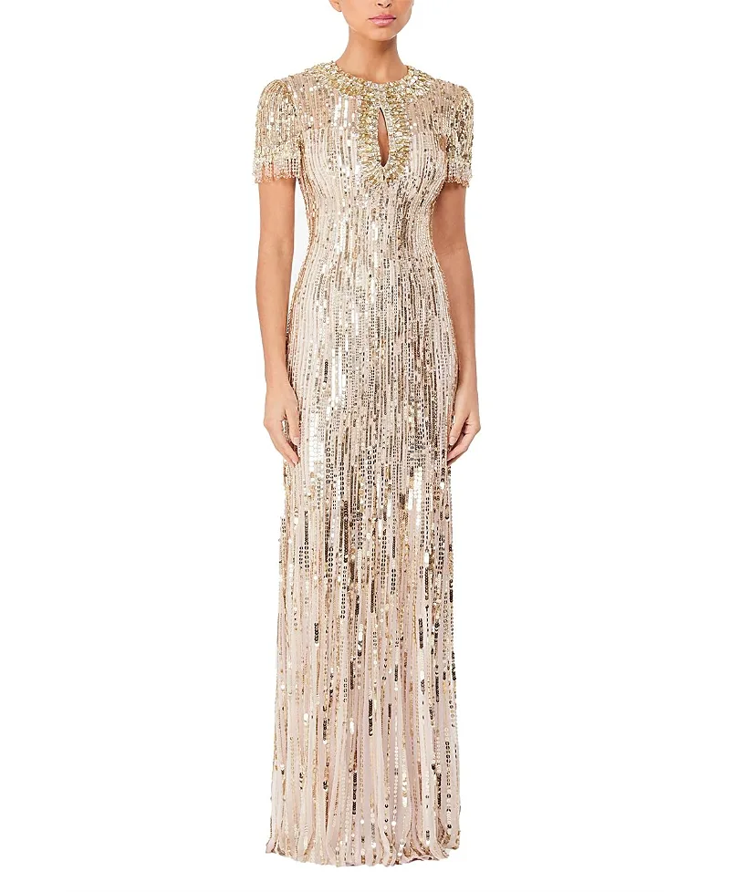 Jenny Packham Nova Sequin-Embellished Keyhole-Neck Maxi Dress