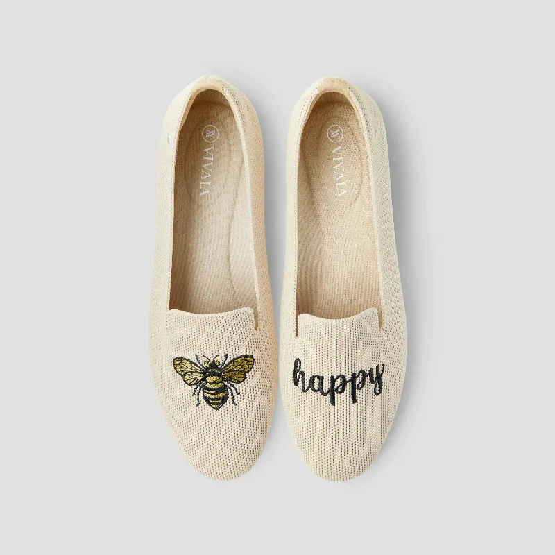 VIVAIA Round-Toe Embroidered Loafers (Audrey)|CREAM IVORY - BEE HAPPY|US 10.5